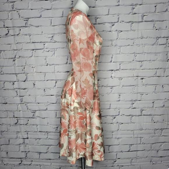 Vintage Floral Sheer Long Sleeve Midi Dress, size Medium - Picture 4 of 9